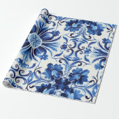 Moderne Waterverf mediterrane blauwe Tegels Cadeaupapier (Uitgerold)