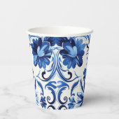 Moderne Waterverf mediterrane blauwe Tegels Papieren Bekers (Achterkant)