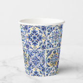 Moderne Waterverf mediterrane blauwe Tegels Papieren Bekers (Achterkant)