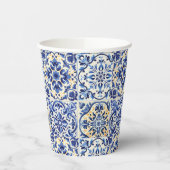 Moderne Waterverf mediterrane blauwe Tegels Papieren Bekers (Links)