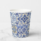 Moderne Waterverf mediterrane blauwe Tegels Papieren Bekers (Rechts)