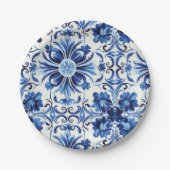 Moderne Waterverf mediterrane blauwe Tegels Papieren Bordje (Voorkant)