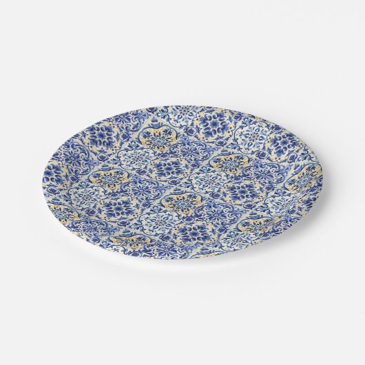 Moderne Waterverf mediterrane blauwe Tegels Papieren Bordje (Gekanteld)