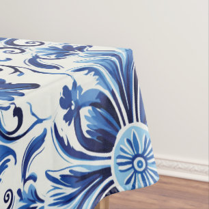 Moderne Waterverf mediterrane blauwe Tegels Tafelkleed