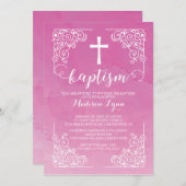 Moderne Waterverf meisjes Baptism Christening Cros Kaart (Voorkant / Achterkant)