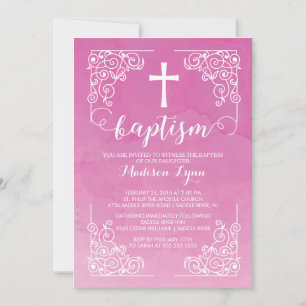 Moderne Waterverf meisjes Baptism Christening Cros Kaart