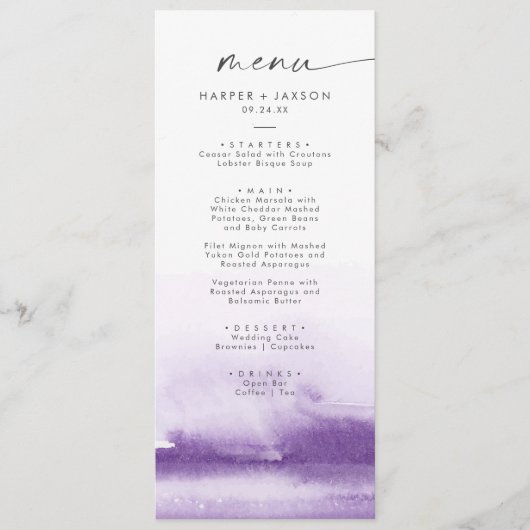 Moderne Waterverf | Menu Paarse weddenschappen (Voorkant)