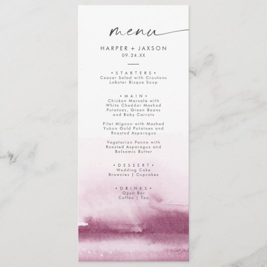 Moderne Waterverf | Menu Rood weddenschap (Voorkant)