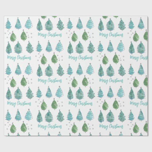 Moderne Waterverf Merry-kerstbomen Cadeaupapier (Vlak)