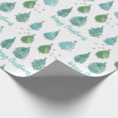 Moderne Waterverf Merry-kerstbomen Cadeaupapier (Hoek)