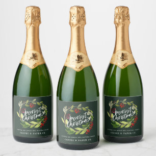 Moderne waterverf met bladerblad sparkling wijnetiket