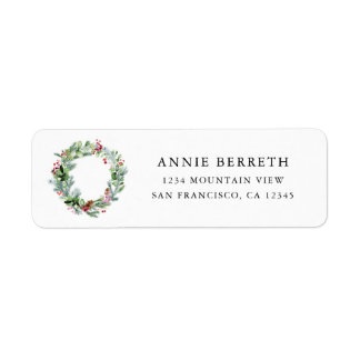 Moderne Waterverf met Evergreen Berries Holiday Etiket