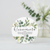 Moderne Waterverf met groen leder Quinceanera 15e Kaart (Staand voorkant)