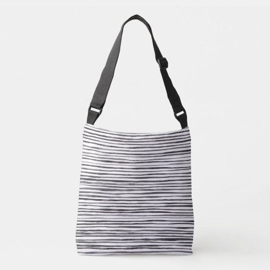 Moderne Waterverf met zwarte en witte strepen  Crossbody Tas (Voorkant)