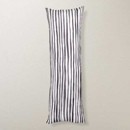 Moderne Waterverf met zwarte en witte strepen  Lichaamskussen (Achterkant (Verticaal))