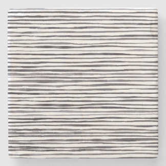 Moderne Waterverf met zwarte en witte strepen   Stenen Onderzetter