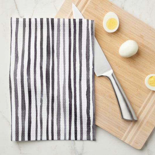 Moderne Waterverf met zwarte en witte strepen    Theedoek (Quarter Fold)