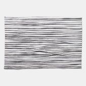 Moderne Waterverf met zwarte en witte strepen    Theedoek (Horizontaal)