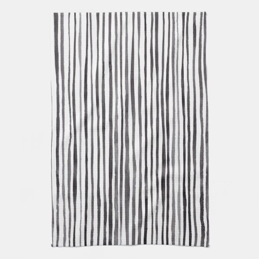 Moderne Waterverf met zwarte en witte strepen    Theedoek (Verticaal)