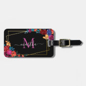 Moderne Waterverf Mexicaanse Fiesta Flower Zwart Bagagelabel (Voorkant horizontaal)