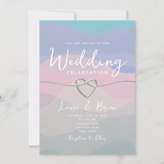 Moderne Waterverf minimalistisch blauw huwelijk Kaart (Voorkant)