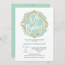 Moderne Waterverf Mint Green Gold Oh Baby shower Kaart