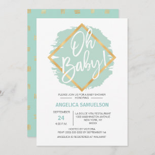 Moderne Waterverf Mint Green Gold Oh Baby shower Kaart