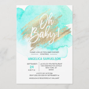 Moderne Waterverf Mint Green Gold Oh Baby shower Kaart