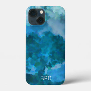Moderne waterverf monogram beginletters blauw groe Case-Mate iPhone case