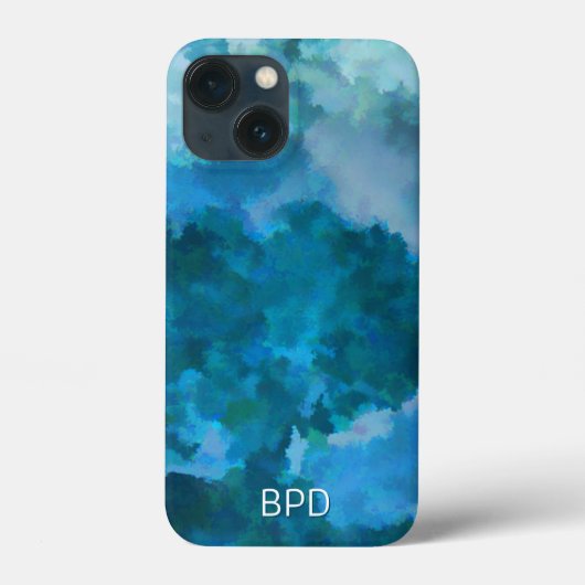 Moderne waterverf monogram beginletters blauw groe Case-Mate iPhone case (Achterkant)