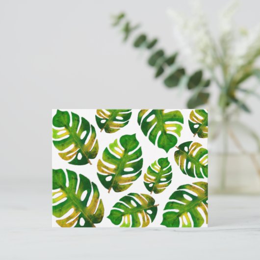 Moderne Waterverf Monstera Greenery Leaf Pattern Briefkaart (Staand voorkant)