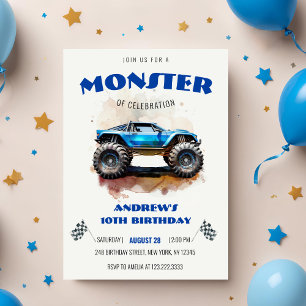 Moderne Waterverf Monstertruck Blauwe Jongens Verj Kaart