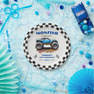 Moderne Waterverf Monstertruck Blauwe Jongens Verj Papieren Bordje