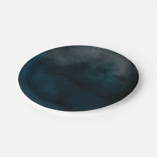 Moderne Waterverf Moody Blue Chic bruiloft Papieren Bordje (Gekanteld)