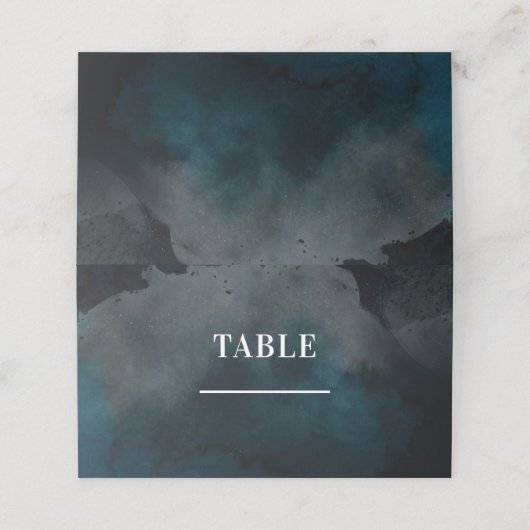 Moderne Waterverf Moody Blue Tafelnummer Zitplaats Plaatskaartje (Buitenkant ongevouwen)