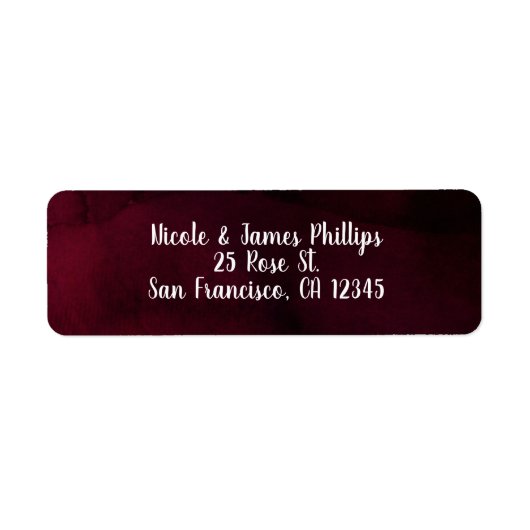 Moderne Waterverf Moody Maroon Burgundy Wedding Etiket (Voorkant)