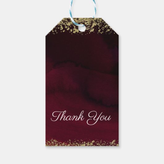 Moderne Waterverf Moody Maroon & Gold Wedding Cadeaulabel (Voorkant)