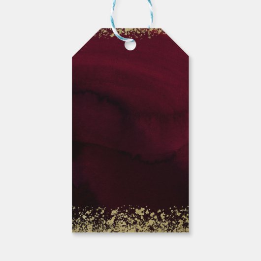 Moderne Waterverf Moody Maroon & Gold Wedding Cadeaulabel (Achterkant)