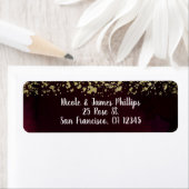 Moderne Waterverf Moody Maroon & Gold Wedding Etiket (Insitu)