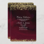 Moderne Waterverf Moody Maroon & Gold Wedding Kaart (Voorkant / Achterkant)