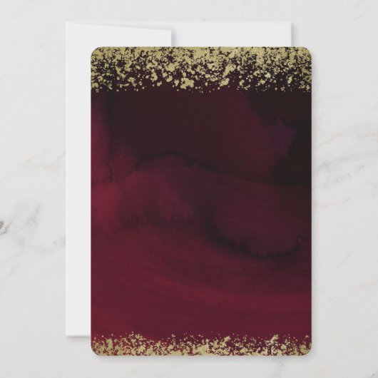Moderne Waterverf Moody Maroon & Gold Wedding Kaart (Achterkant)
