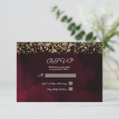 Moderne Waterverf Moody Maroon & Gold Wedding RSVP (Staand voorkant)