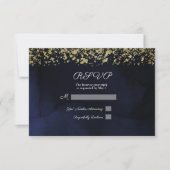 Moderne Waterverf Moody Navy Blue Gold Reply RSVP (Voorkant)