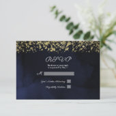 Moderne Waterverf Moody Navy Blue Gold Reply RSVP (Staand voorkant)