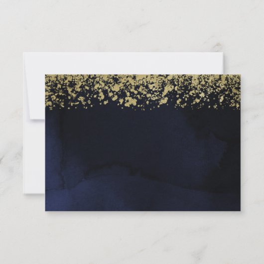 Moderne Waterverf Moody Navy Blue Gold Reply RSVP (Achterkant)