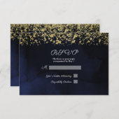 Moderne Waterverf Moody Navy Blue Gold Reply RSVP (Voorkant / Achterkant)