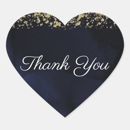 Moderne Waterverf Moody Navy Blue & Gold Wedding Hart Sticker (Voorkant)