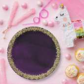 Moderne Waterverf Moody Paarse & gouden bruiloft Papieren Bordje (Feest)