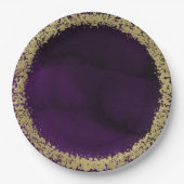 Moderne Waterverf Moody Paarse & gouden bruiloft Papieren Bordje (Voorkant)