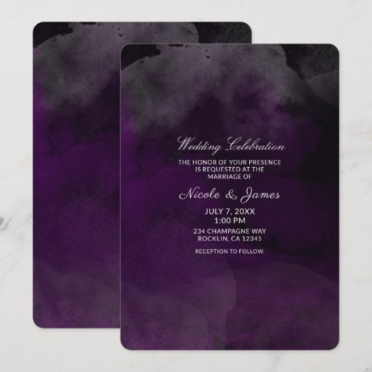 Moderne Waterverf Moody Plum Paarse Chic Wedding Kaart (Voorkant / Achterkant)